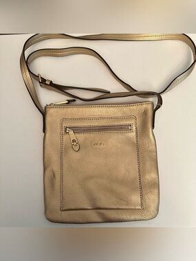 Lauren Ralph Lauren (RLL) pebbled leather crossbody in a gold metallic finish